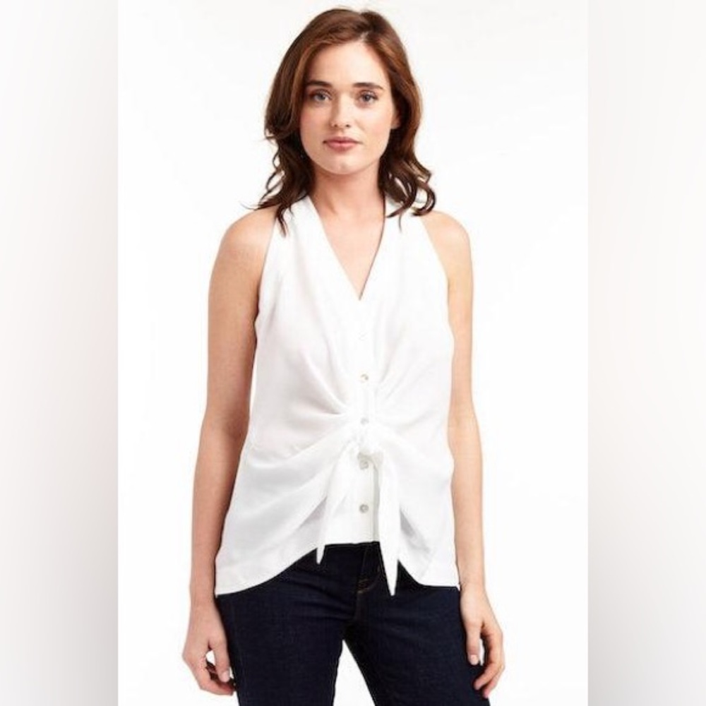 DREW White Sleeveless V-Neck Tie-Front Tank